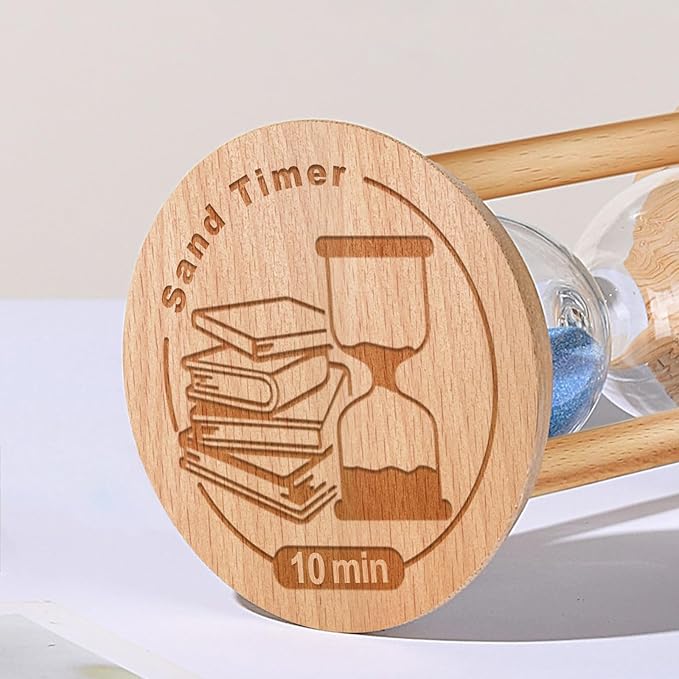 10 Minute Sand Timer, 10 Min Wooden Hourglass, Wood Mini Sand Clock, Ten Minute Sandglass, Reloj De Arena, Hour Glass for Toothbrush Timer, Kitchen, Desk Decor, Work, Game, Gift, Blue