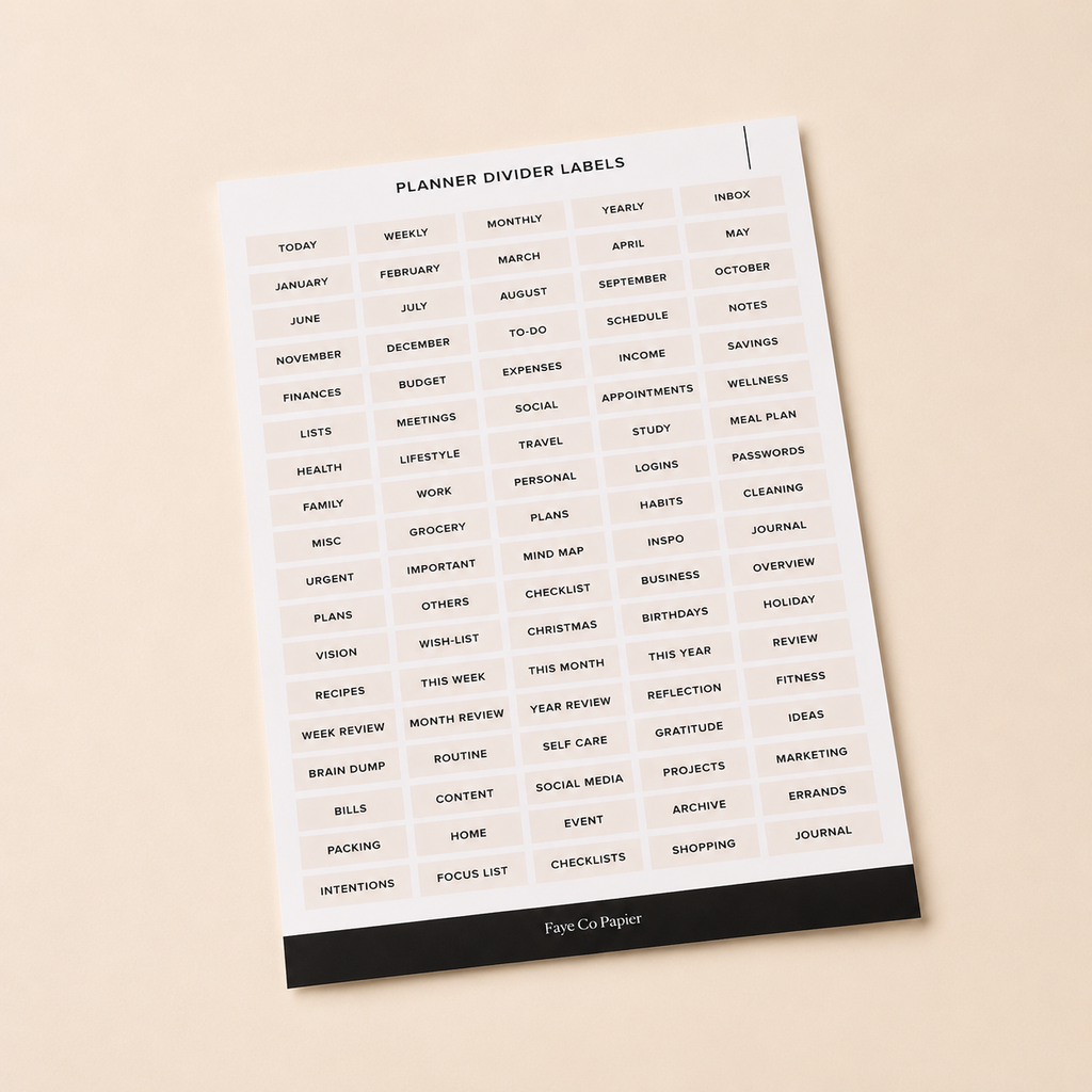 A4  Ring Binder Divider - 4 Hole Planner Tabs